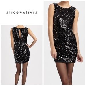Alice + Olivia Black & Silver Sequin Sheath Dress